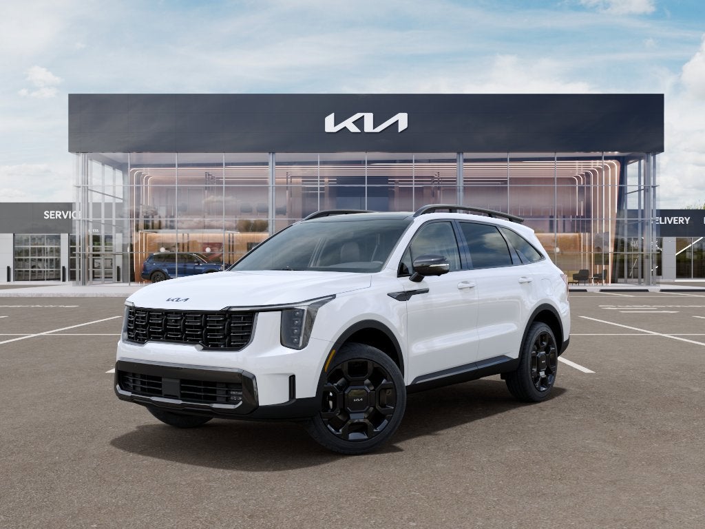2026 Kia Sorento X-Line SX Prestige in Glacial White — front three-quarter view