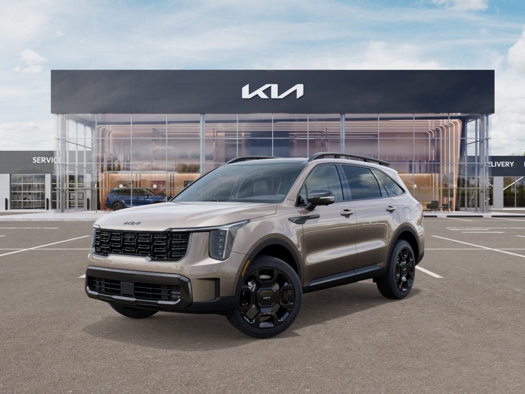 2026 Kia Sorento Hybrid X-Line SX Prestige in Volcanic Sand — front three-quarter view