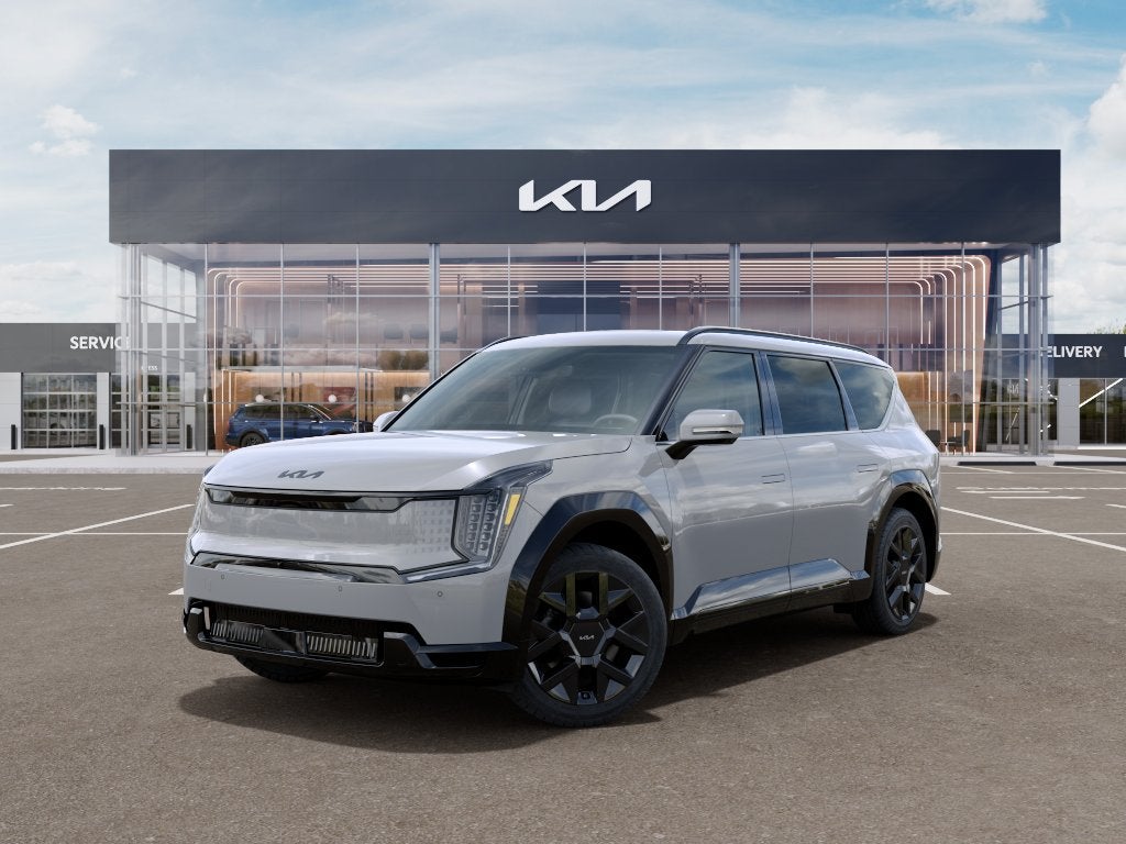 2026 Kia EV9 Land in Wolf Gray — front three-quarter view