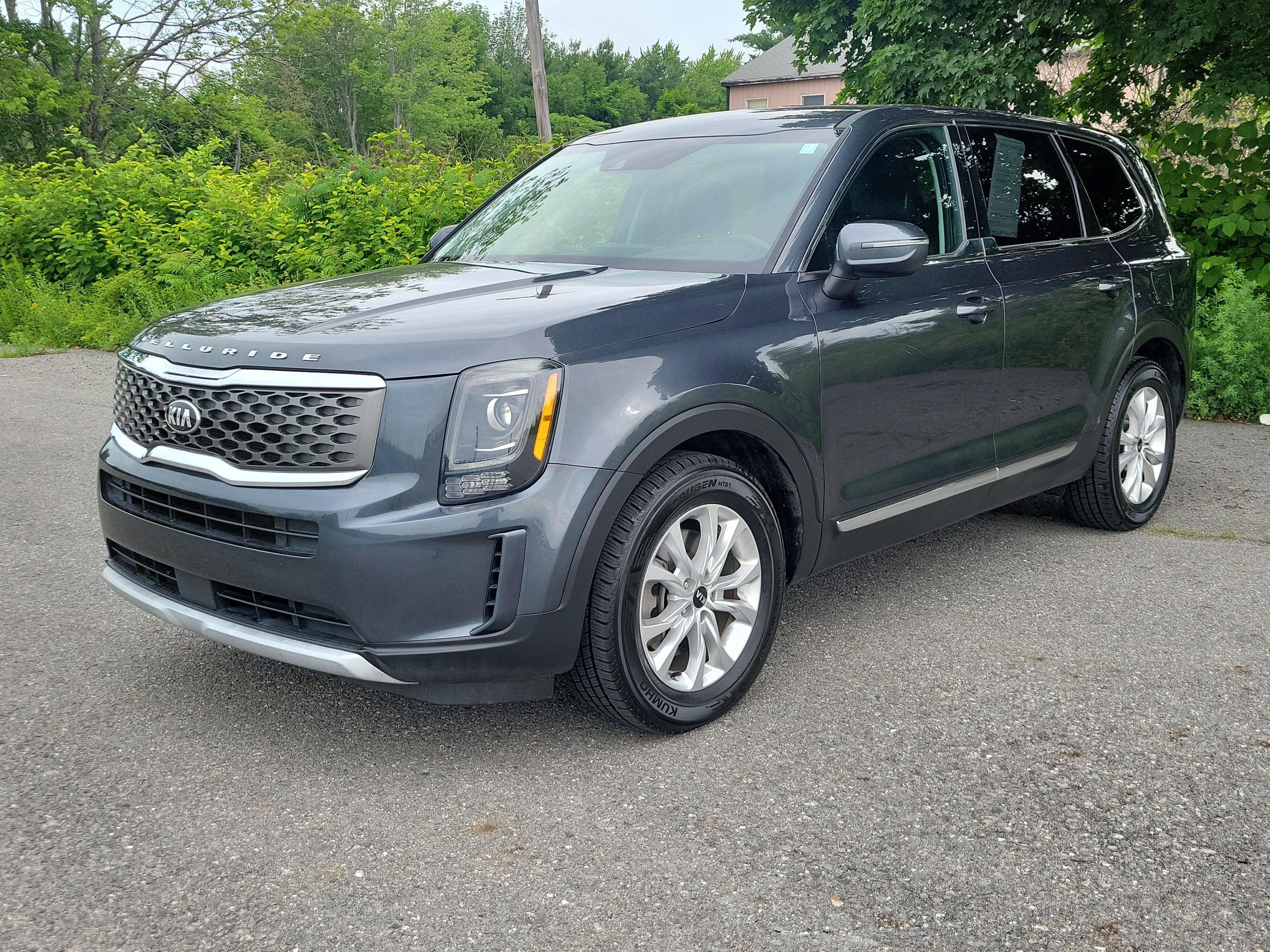 2020 Kia Telluride LX in Gravity Grey — front three-quarter view