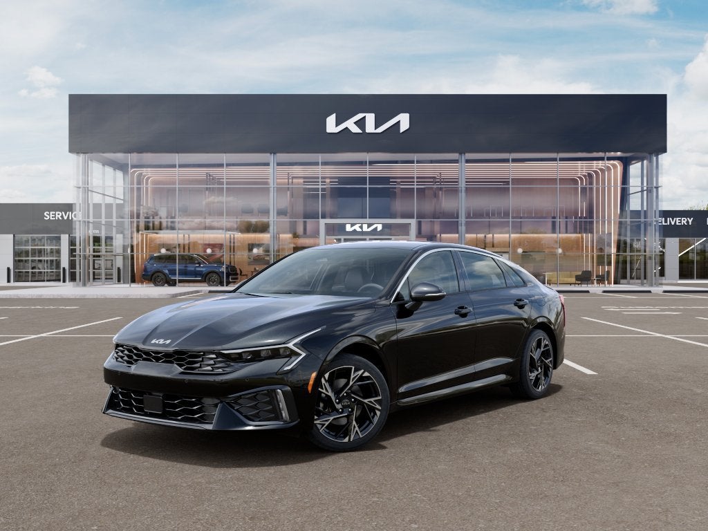 2026 Kia K5 GT-Line in Aurora Black Pearl — front three-quarter view
