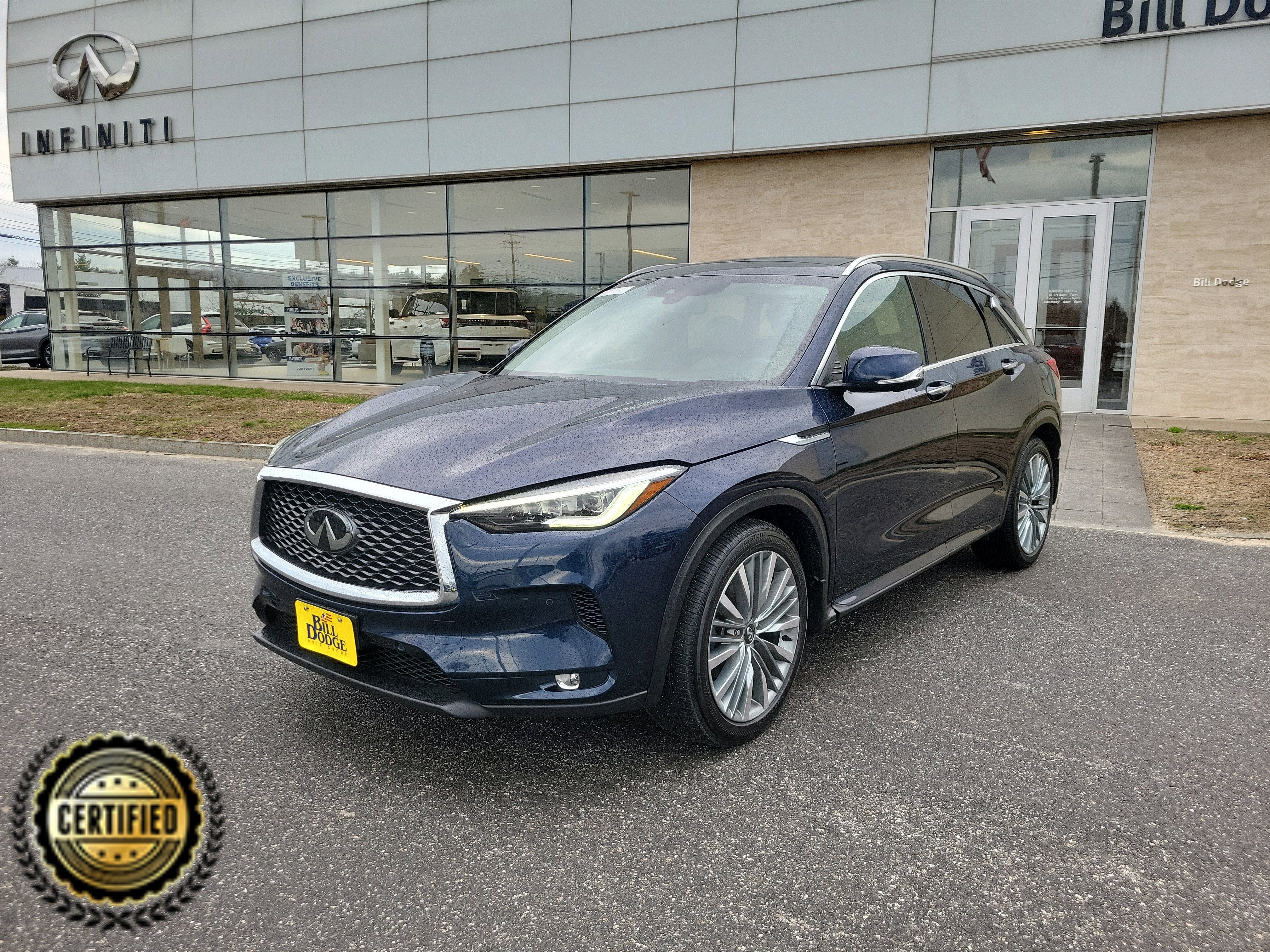 2023 INFINITI QX50 SENSORY AWD in Hermosa Blue — front three-quarter view