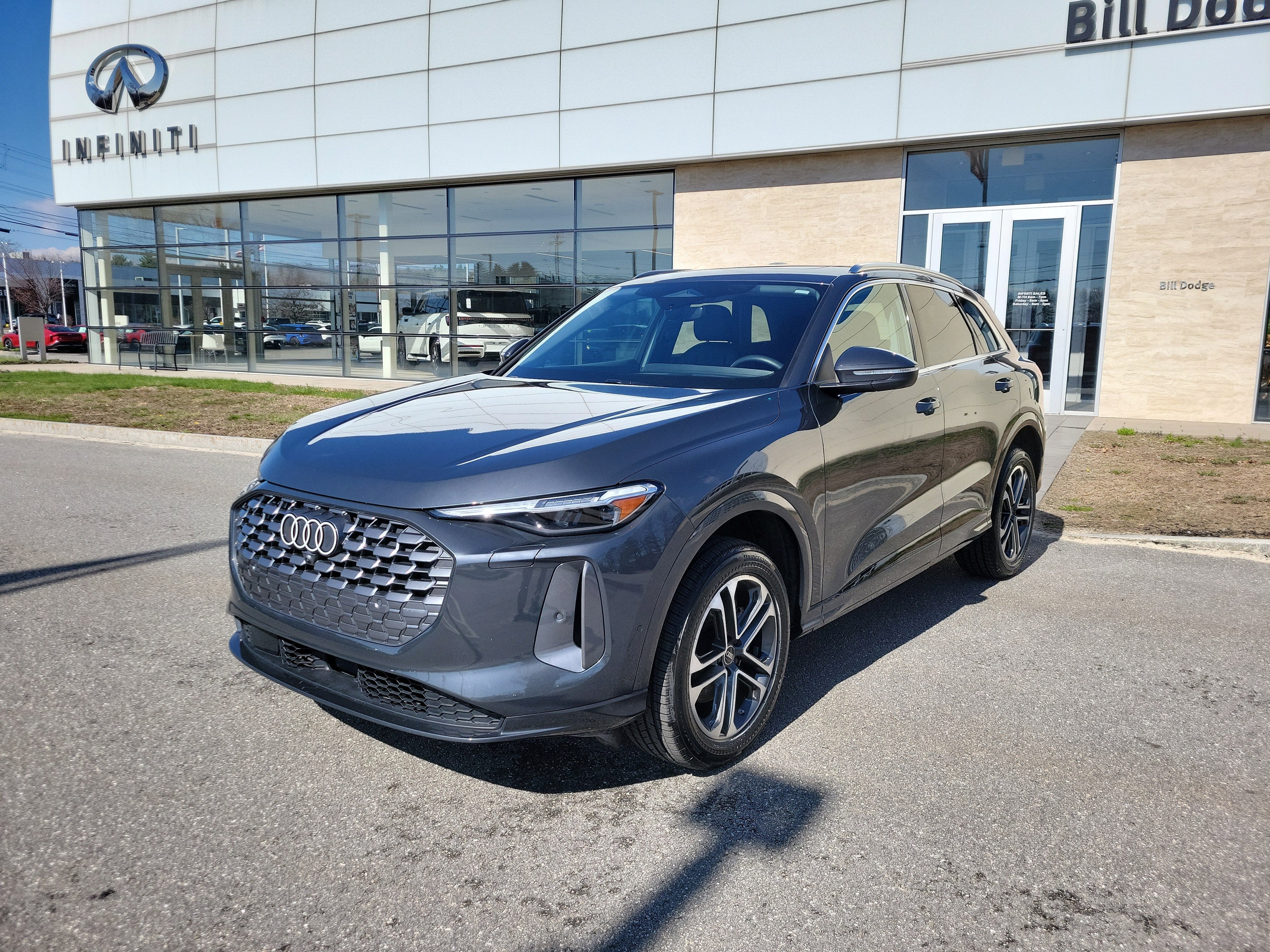 2025 Audi Q5 Premium Plus in Gray Metallic — front three-quarter view